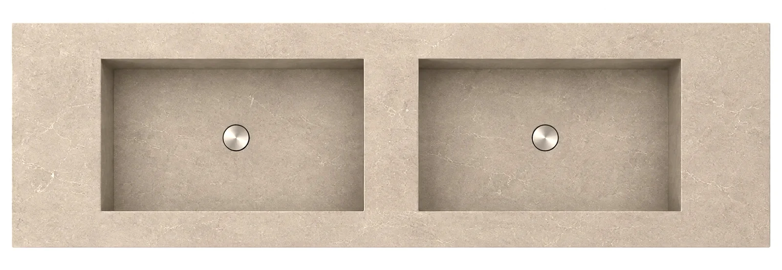 Voorbeeld van een dubbele keramische wastafel met twee afzonderlijke bakken